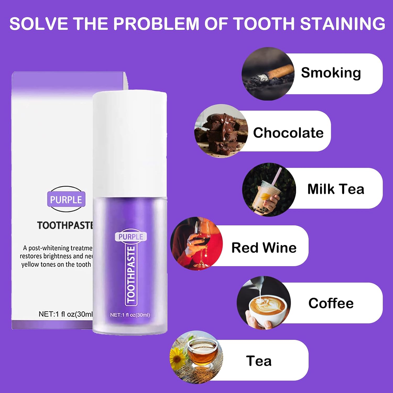 Purple Toothpaste , Whitening Toothpaste Sensitive Teeth, Purple Tooth Whitening Gel for Stain Removal Teeth, Whitening Serum Remove Yellow Teeth
