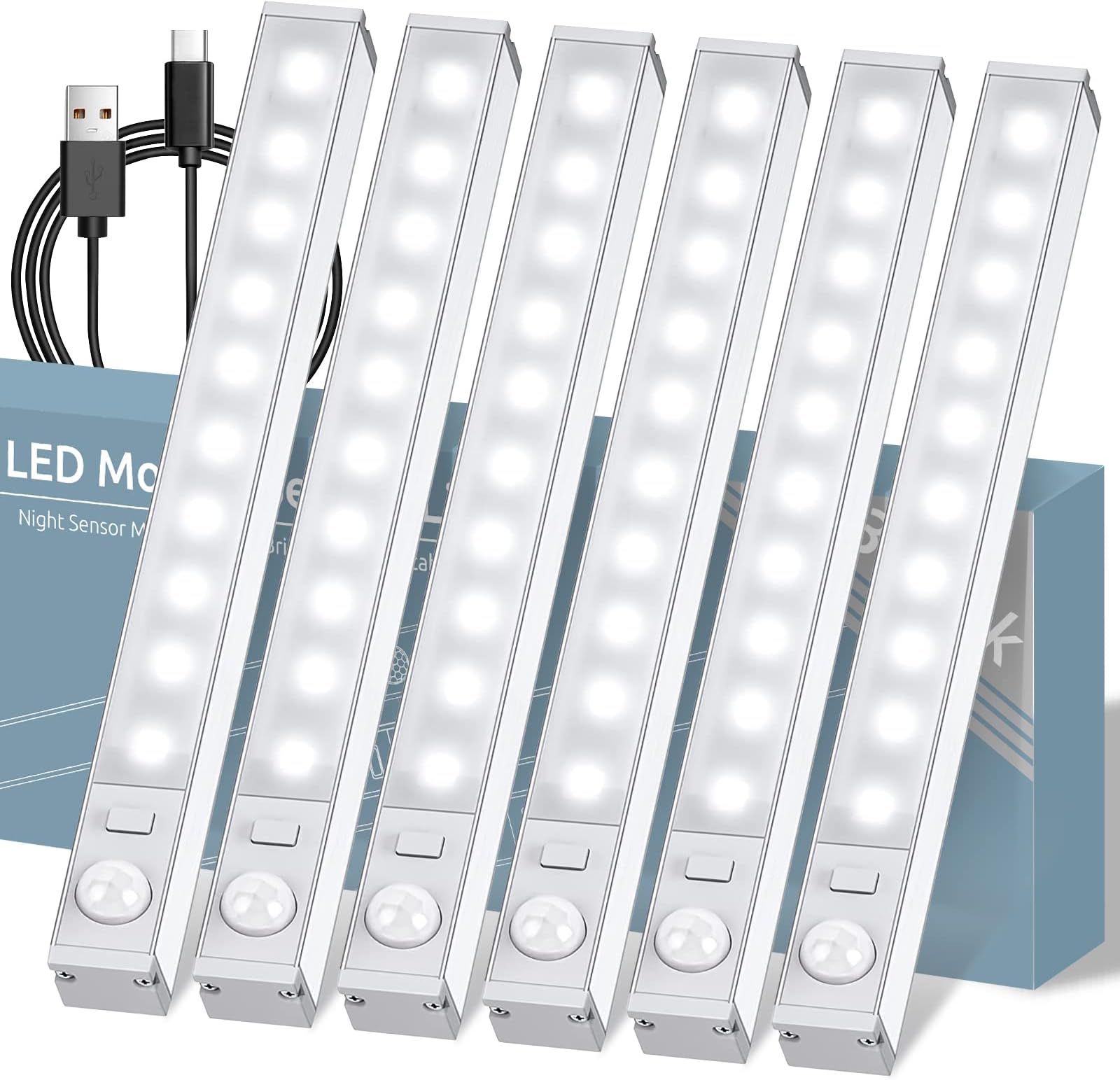 6 Pack Motion Sensor Light Indoor,10 LED Under Cabinet Lights Wireless,Rechargeable Under Cabinet Lighting,Stick Anywhere Magnetic Closet Lights,Night Light for Counter,Stairs,Cupboard
