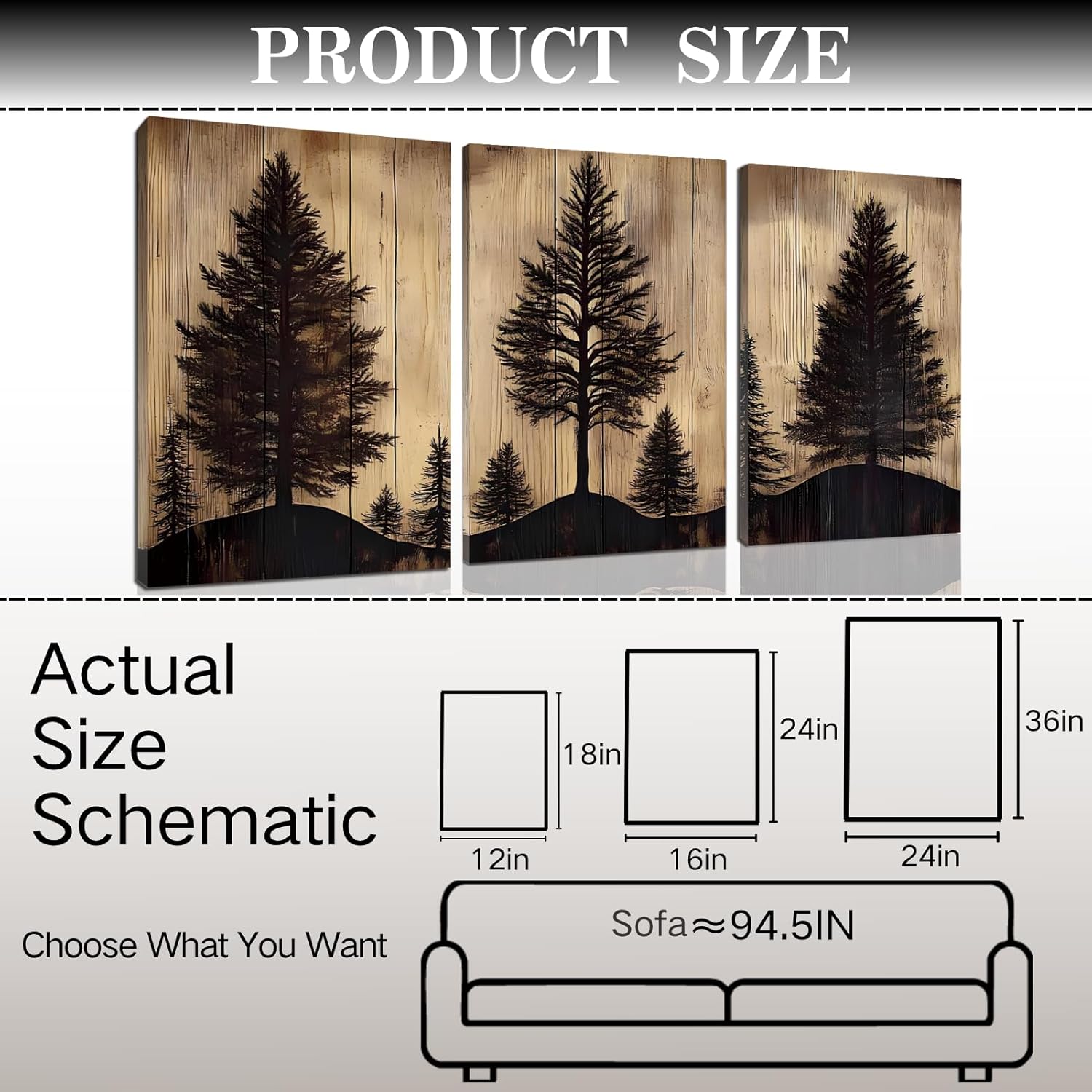 Pine Tree Pictures Wall Decor,Forest Landscape Canvas Wall Art,Rustic Pine Tree Prints Wall Art,Vintage Nature Painting for Living Room,Bedroom,Office (16" x 24" x 3 pcs)