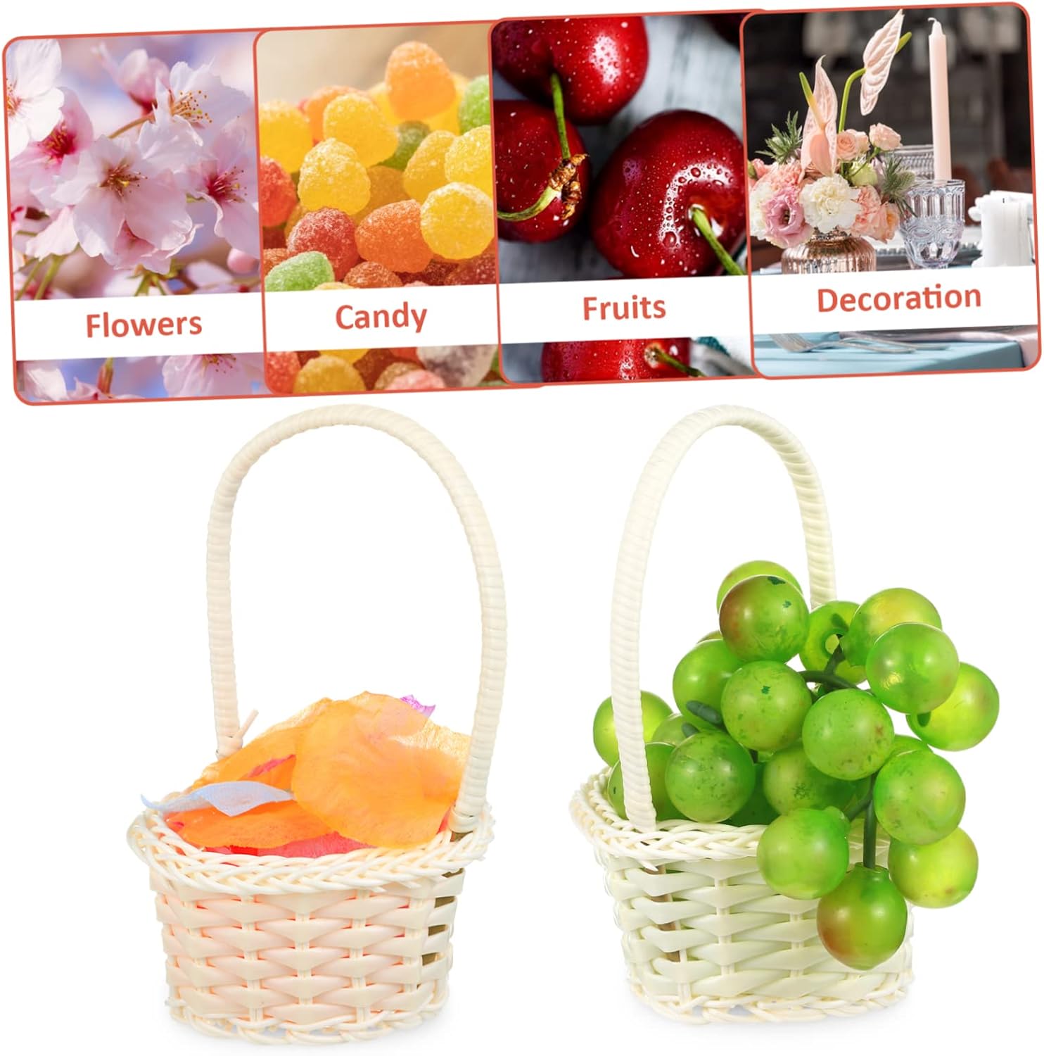 ABOOFAN Wedding Flower Basket Handheld Woven Basket for Ceremony Party Decor and Fruit Holder 3.54X3.14X5.51 Inch Reusable Rattan Style