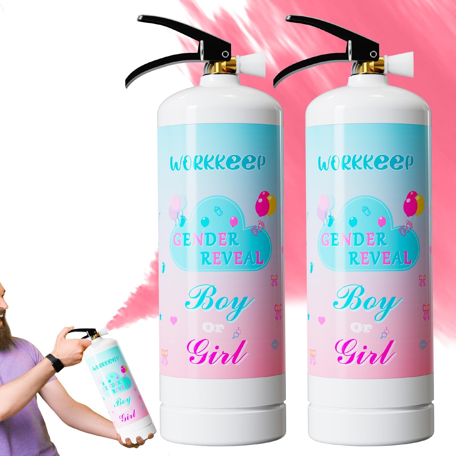 Giant Gender Reveal Fire Extinguisher Color Blasters: 2 Pcs Pink Blaster Only for Baby Girl with Pink Smoke suitable Gender Reveal Party Decorations - Blasts 20+ Feet (Pink)
