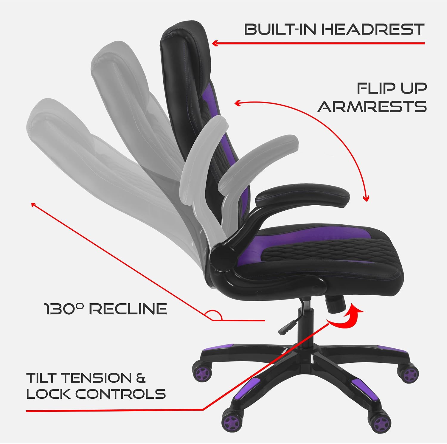 Aon Archeus Ergonomic Gaming Office Chair – Premium Comfort High-Back PC Gaming Seat w/Lumbar Support, Armrests & Padded Cushion – Ergonomic Office Chair – Black/Purple