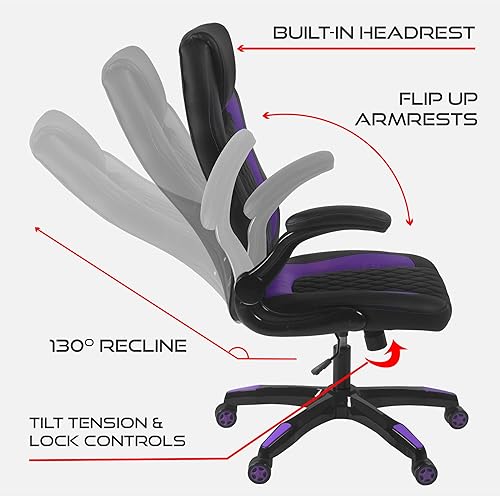 Miniatura 28 de Aon Archeus Silla ergonómica de oficina para juegos, silla de escritorio de computadora con respaldo alto con soporte lumbar, brazos abatibles,