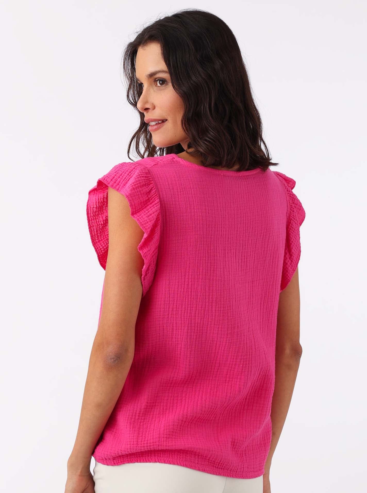 Zwillingsherz Musselin Bluse aus 100% Baumwolle mit V-Ausschnitt & Rüschen – Hochwertige Tunika Oberteile für Damen Frauen Mädchen - Kurzarmshirt Top Shirt - Locker luftig perfekt für Frühling Sommer