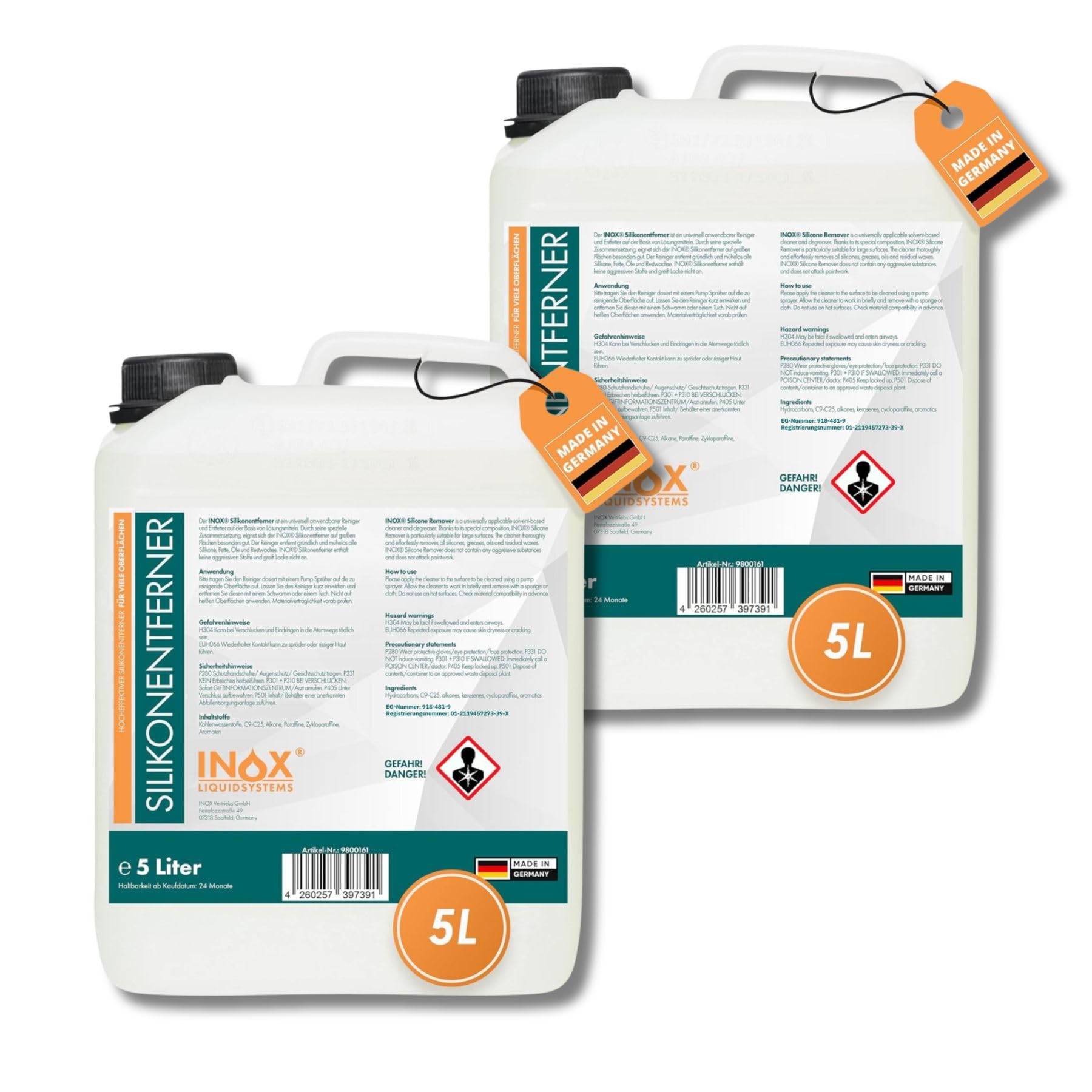 INOX® - Silikonentferner 2x5L IX400 | Der Silikonreiniger entfernt mühelos Fette, Öle & Silikon | Intensive Reinigung | Wachsentferner für Autolack | Besonders schonend