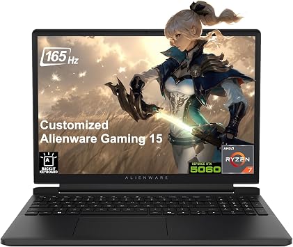 iCarp Customized Laptop Made with Dell Alienware 15 Gaming Laptop 15.3" WUXGA 165Hz AMD 8-core Ryzen 7 260 16GB/32GB/64GB DDR5 512GB/1TB/2TB/4TB SSD GeForce RTX 5060 572 AI Tops Backlit Win11