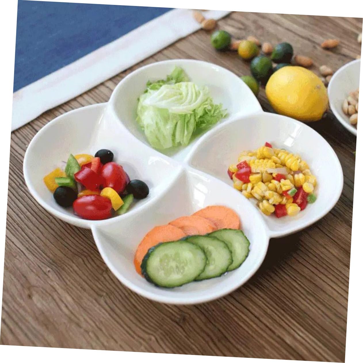 Assiette à Compartiments en Céramique 4 Compartiments Blanc