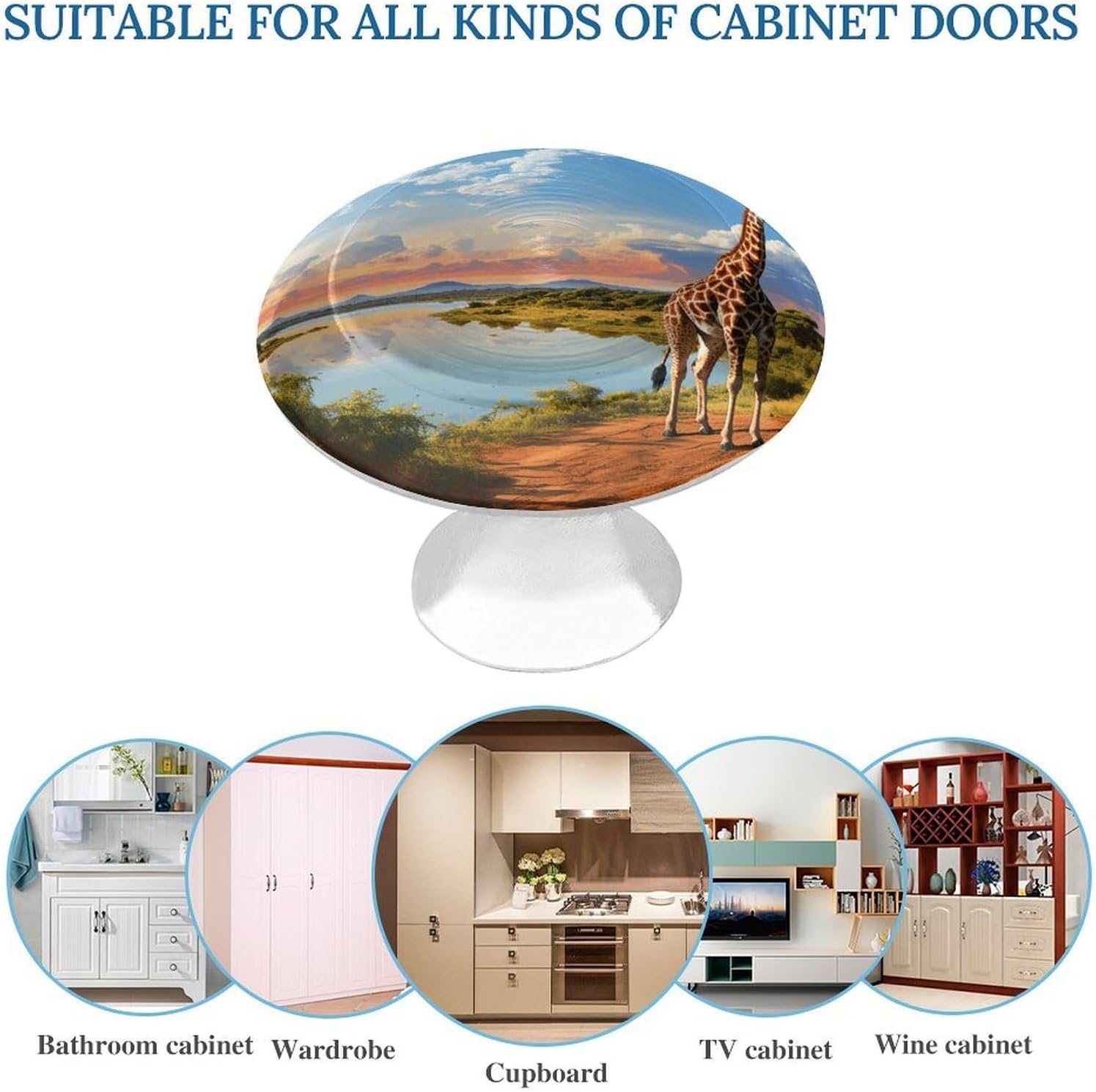 Cabinet Handles Round Drawer Pulls African Landscape with Nile River And Giraffe Dresser Knobs for Cabinets And Drawers Handle Kitchen Cabinet Pulls for Bathroom Cupboard Drawers Cabinet Pulls for Kit