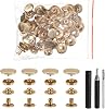HARFINGTON 25 Set Leather Snap Fasteners Kit 17mm Metal Snap Button Press Studs Leather Rivets Snaps with 3 Setter Tools for Clothes Jackets Jeans Wears Bags, Gold