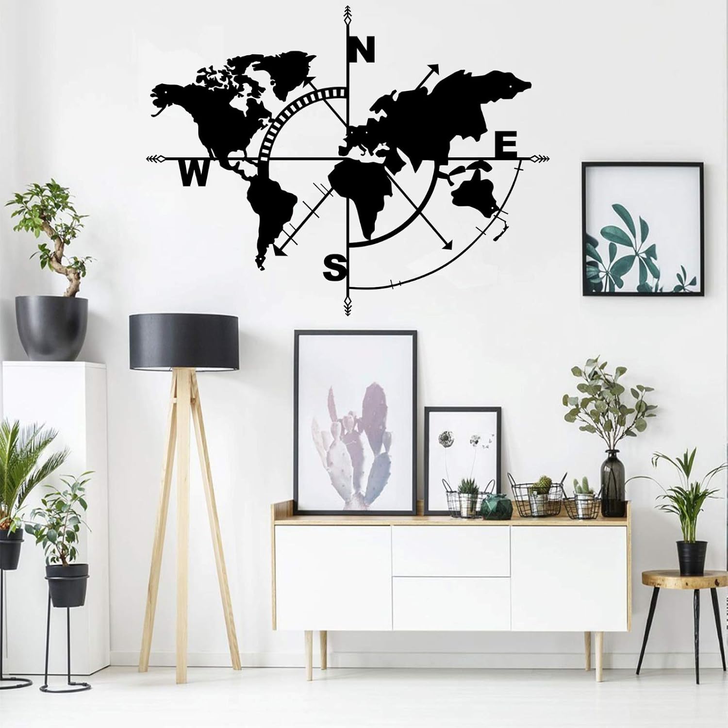 DEKADRON Metal Wall Art, World Map Compass, Metal Wall Decor, Metal Sign