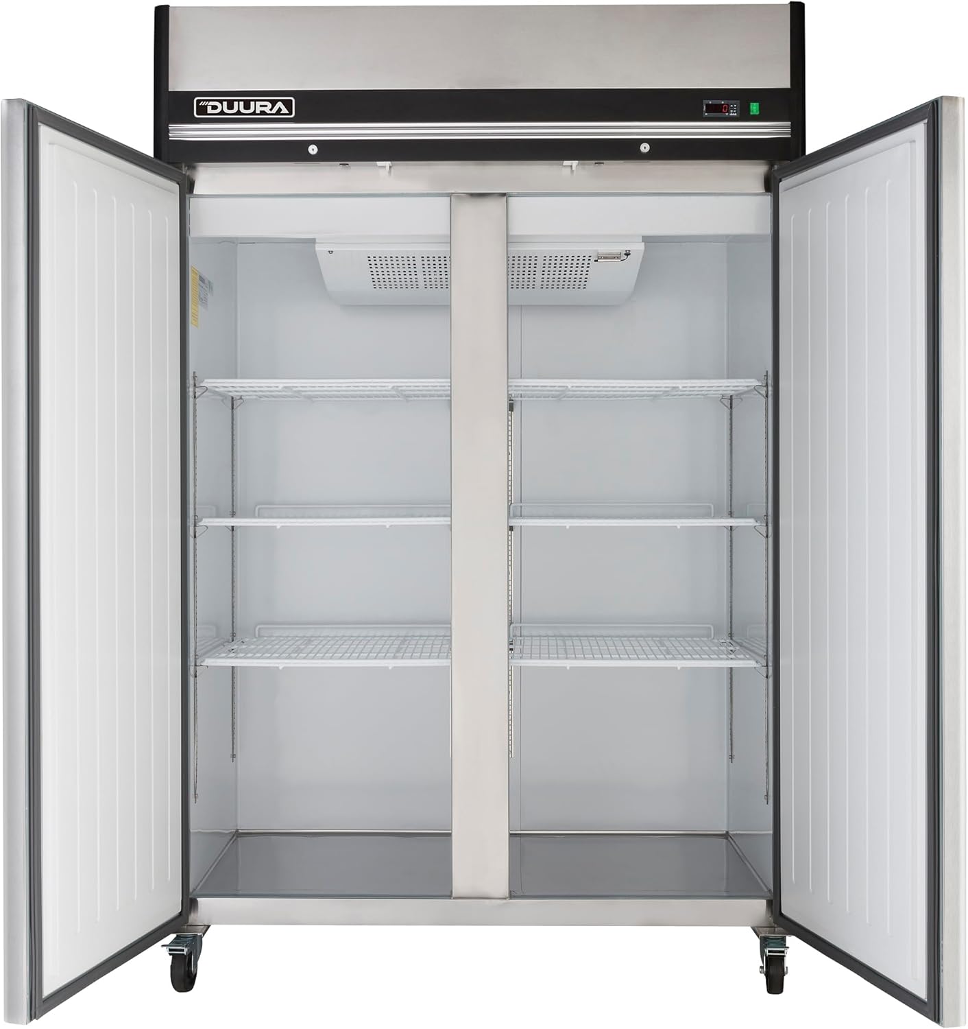 DUURA 54" Commercial Freezer 2 Door Reach-in Stainless Steel Freezer with Top Mounted Condenser for Restaurant, Bar, Shop, 49 Cu.Ft., Silver