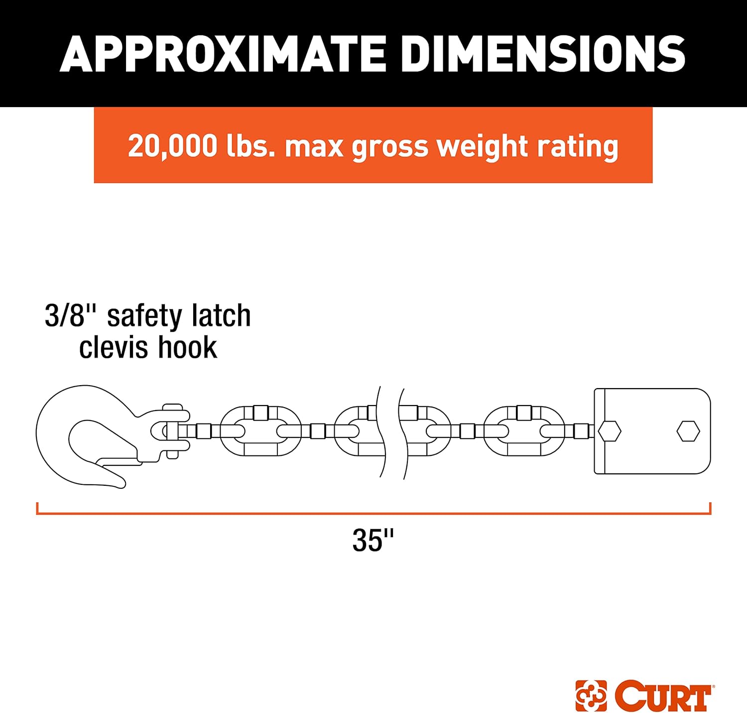 CURT 16613 CrossWing 5th Wheel Safety Chain Assembly