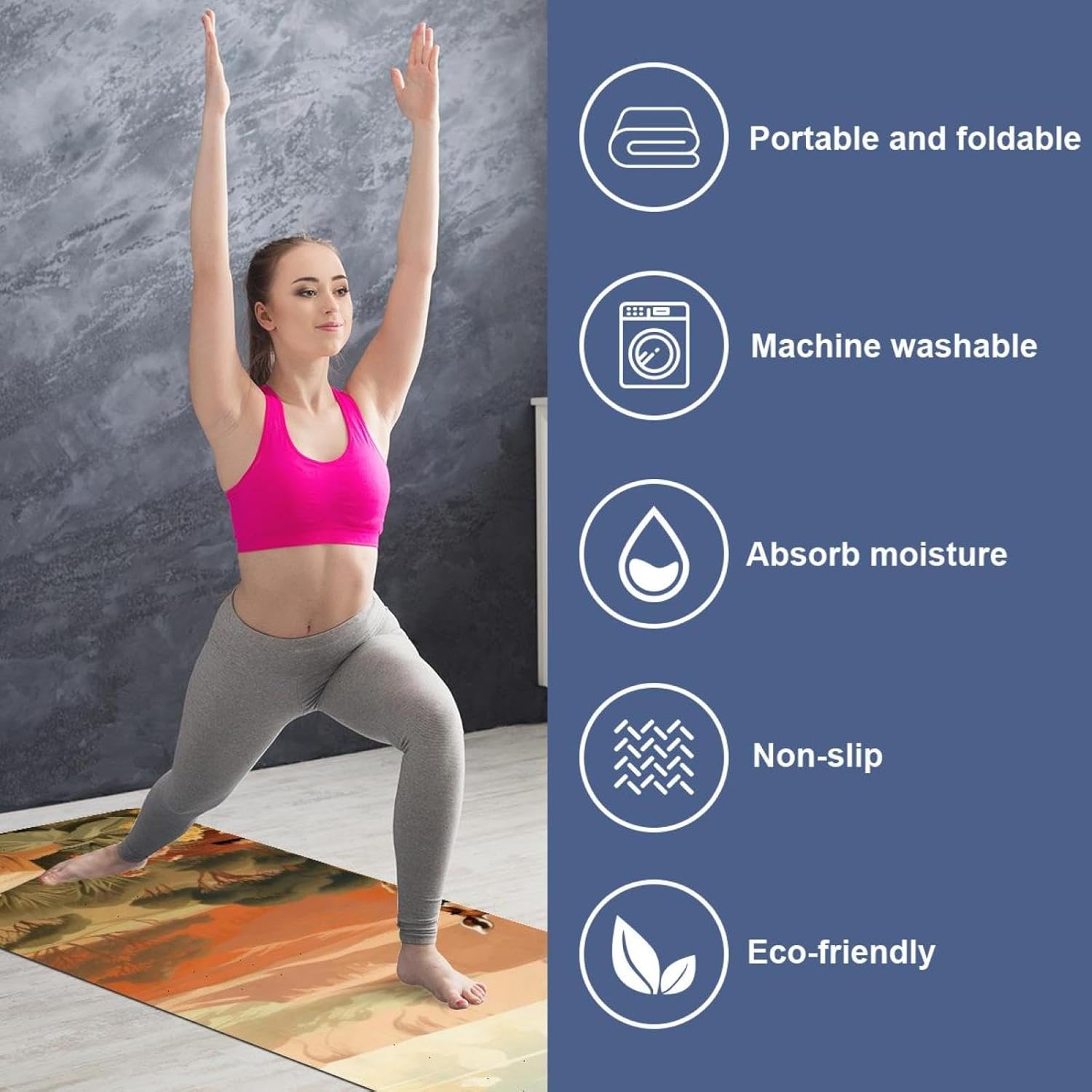 Yoga Towel, Kangaroo Pattern Non Slip Sweat Absorbent Hot Yoga Mat Towel for Hot Yoga, Pilates and Fitness - 72.8" x 26.8"