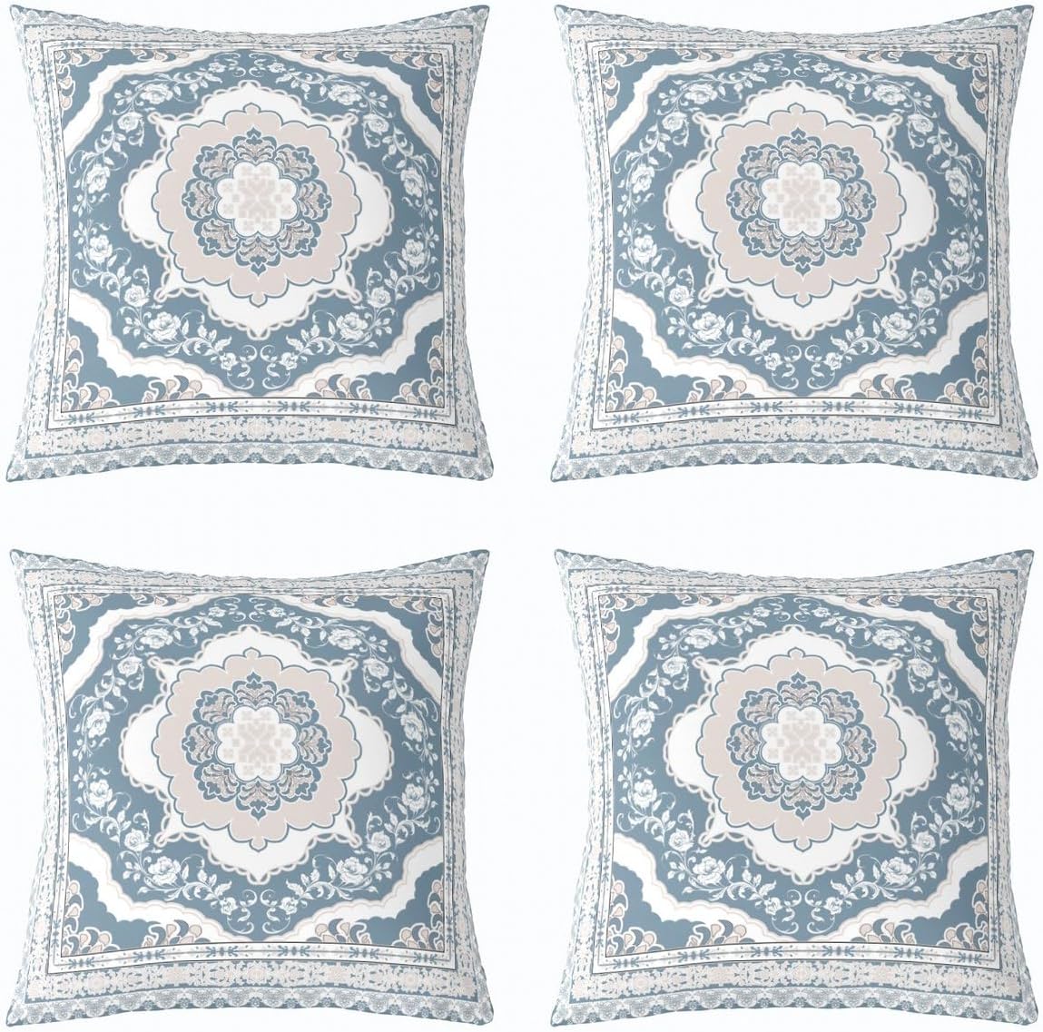 Erosebridal Pack of 4 Light Blue White Floral Pillow Cases - Vintage Flower Throw Pillow Covers for Kids | Boho Aesthetic Flowers Cushion Covers 16x16 | Farmhouse Cottage Pillowcases