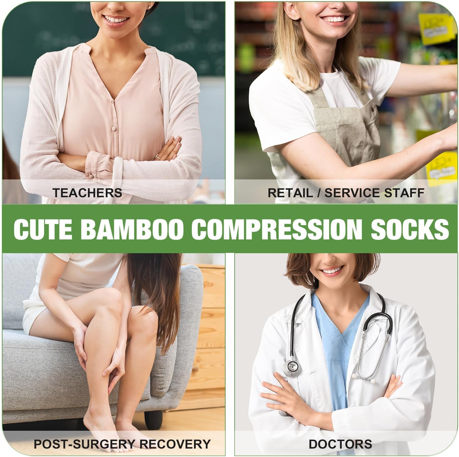 2 Pairs Bamboo Plus Size Compression Socks Wide Calf for Women and Men 15-20 mmHg Knee High Support Stockings for Circulation