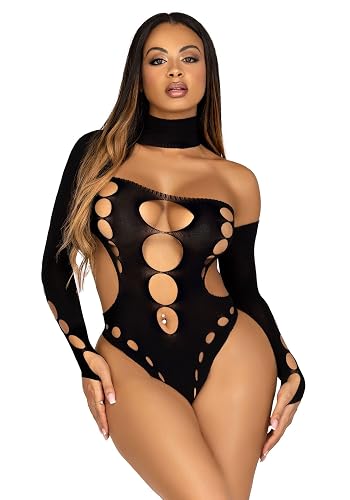 Leg Avenue Women's Rave Bodysuit for Women With Seamless Asymmetrical Neckline - One Size - Black