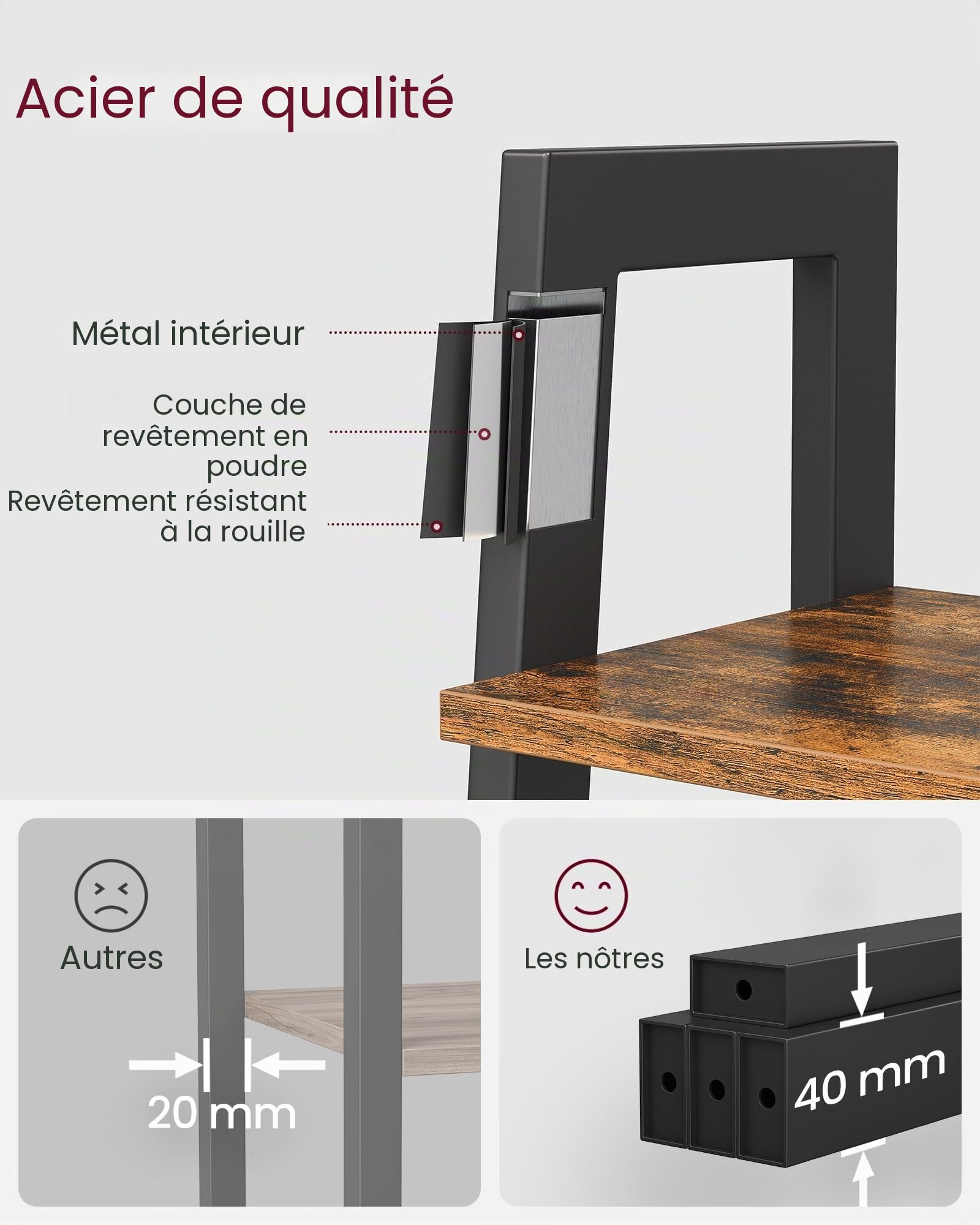 VASAGLE Meuble de Rangement, ÉtagÈre Rangement 4 Niveaux, BibliothÈque, pour Salon, Chambre, Cuisine, Bureau, Style Industriel, Cadre en Acier, Marron Rustique et Noir LLS44X