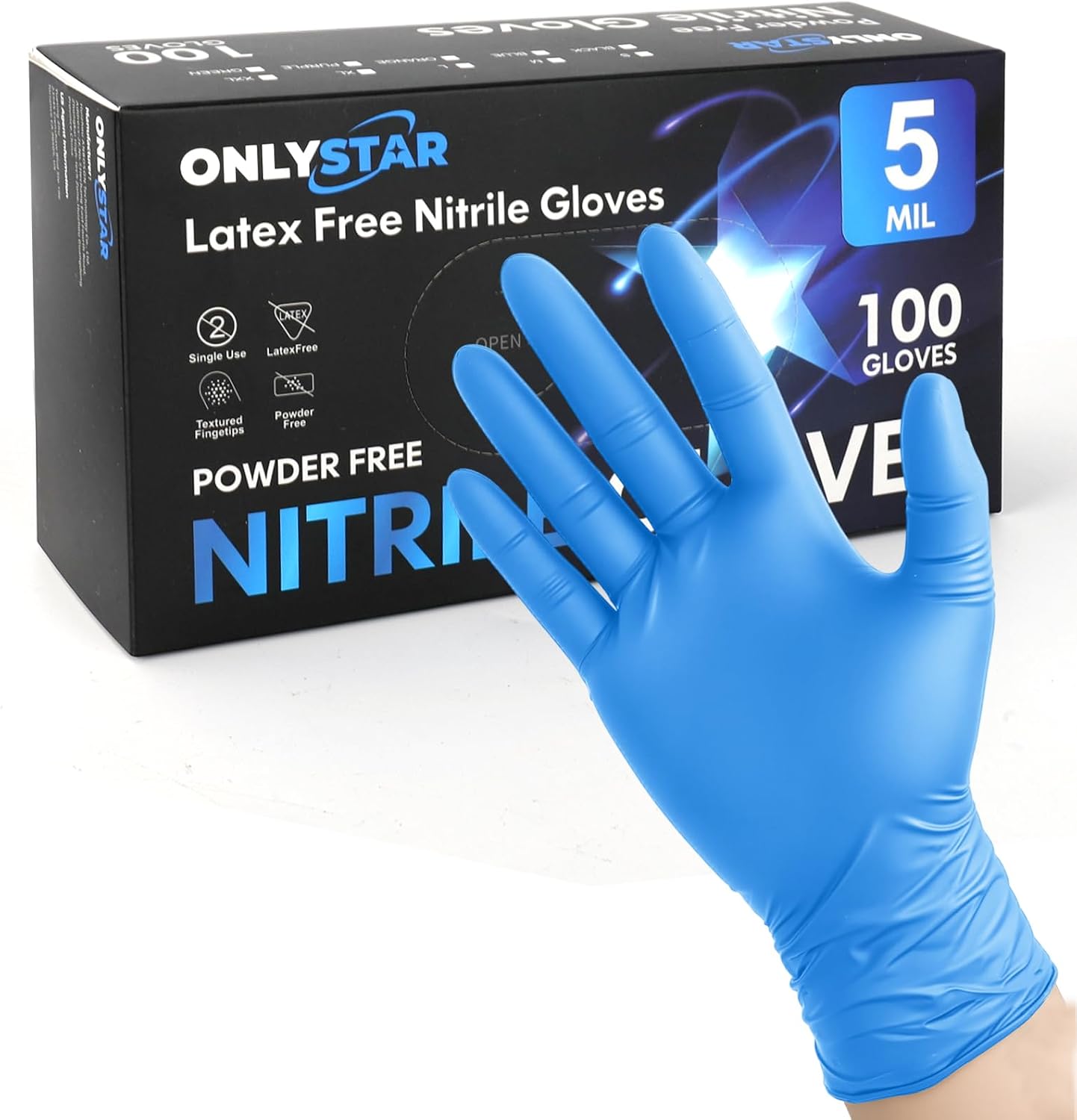 Disposable Gloves, 5 Mil 100 Pcs Blue Nitrile Gloves XL, Powder & Latex Free, Food Grade, Textured, for Cooking, Food Prep, House Cleaning, Painting, Dirty/Greasy Tasks