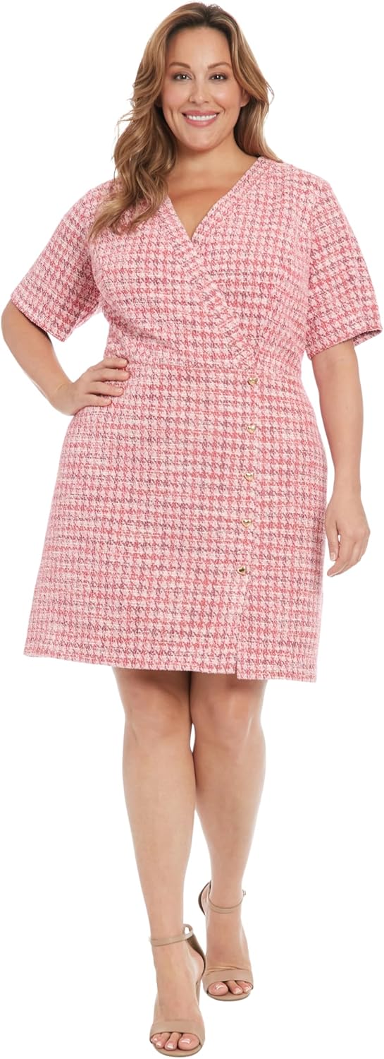 London Times Women's Surplice Faux Wrap Ss Dress