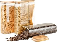Vista 14 de Juego de 3 contenedores herméticos de almacenamiento de vidrio rectangular de 64 onzas con tapas de bambú, frasco cuadrado de almacenamiento