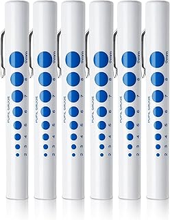 DEXSUR Pupil Gauge Penlight, Lightweight and Moulded Plastic Body, Clip-on Design, Disposable, Pack of 6 Pcs, White