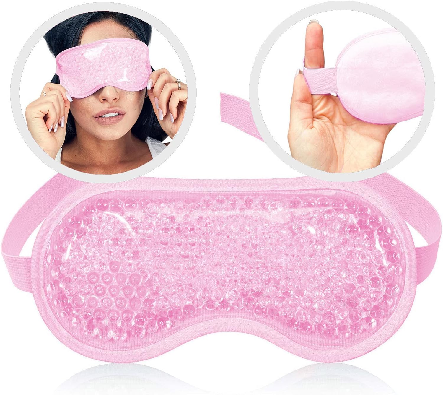 Gel Eye Mask Cold Pack - Ice Eye Mask Puffy Eyes Dark Circles - Cooling Eye Mask Headaches Migraine and Sinus Pain - Eye Therapy Heat Mask Gel Beads - Stress Pain Relief Hot Eye Mask Puffiness (Pink)