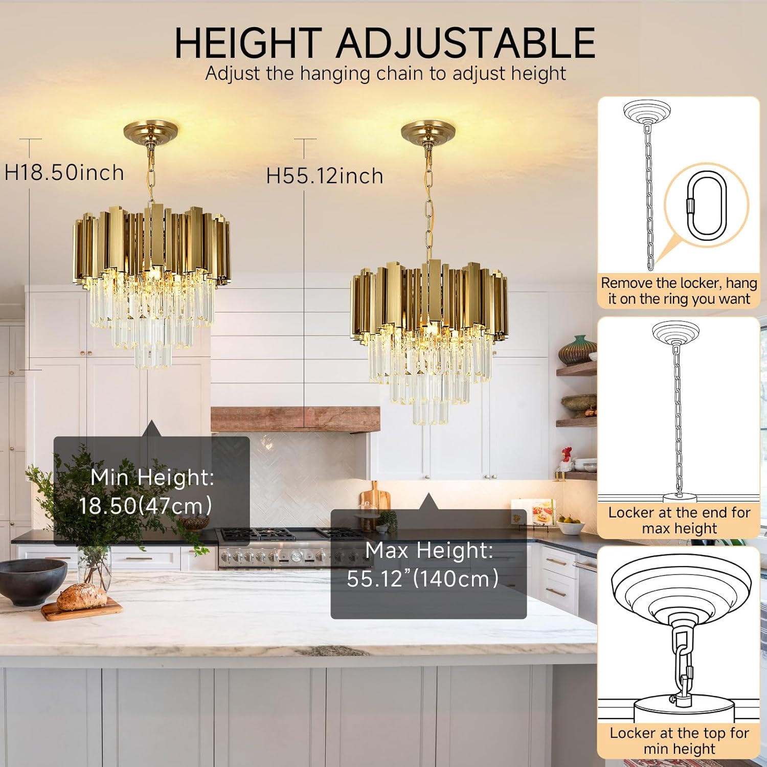 Modern Crystal Chandelier Gold Pendant Light Fixtures, Small Crystal Pendant Lighting for Entryway, Corridor, Balcony, Porch, Restaurant, Door Opening, E26 x 3, Φ16inch