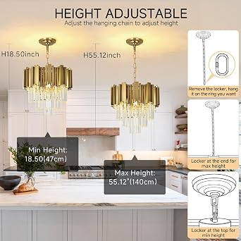 Modern Crystal Chandelier Gold Pendant Light Fixtures, Small Crystal Pendant Lighting for Entryway, Corridor, Balcony, Porch, Restaurant, Door Opening, E27 x 3, Φ40cm