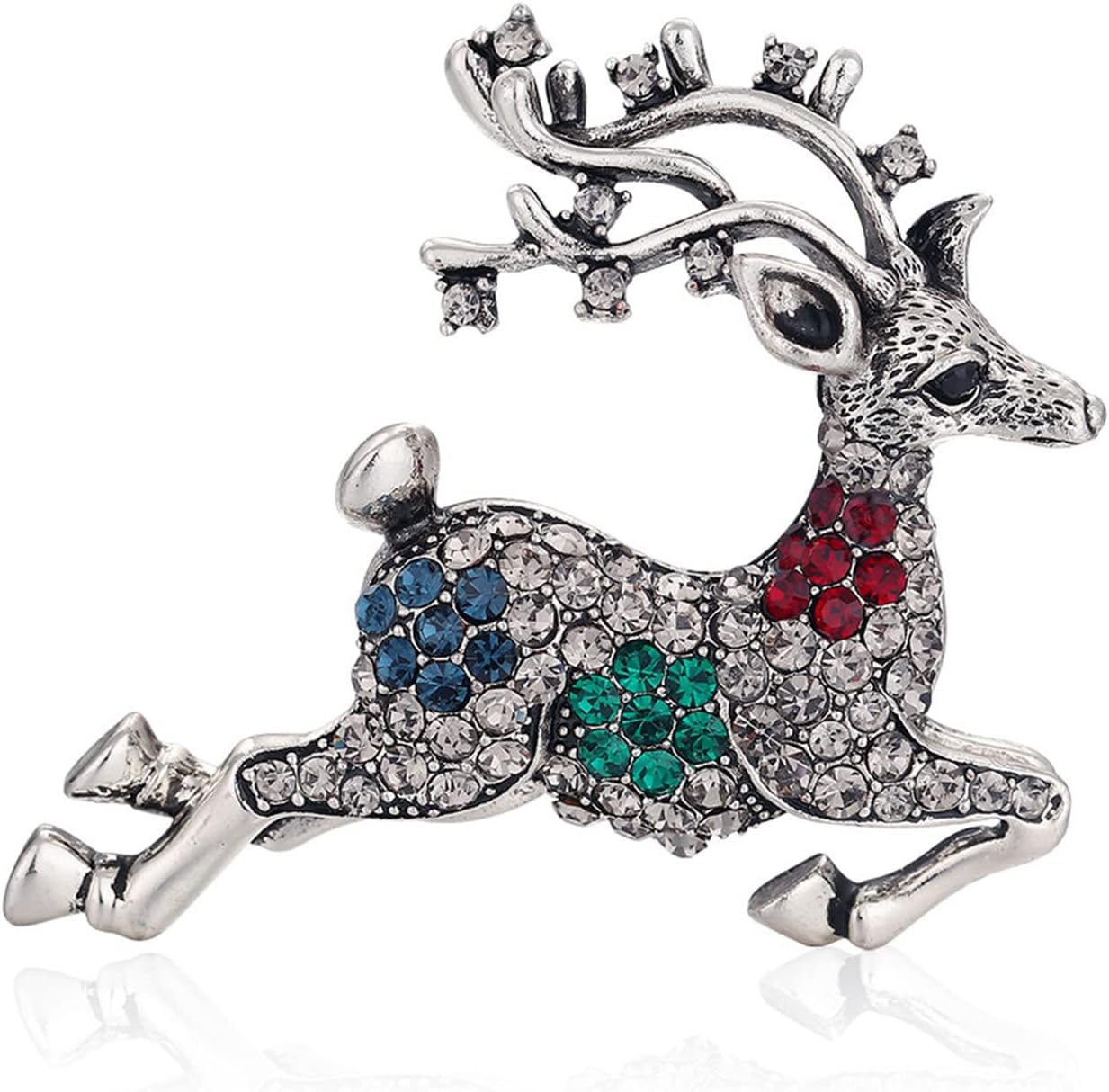 NP Brooch Ladies Brooch Craft Brooch Novelty Brooch Scarf Buckle Exquisite Cartoon Alloy Tricolor Rhinestone Deer Jumping Brooch Steel Color