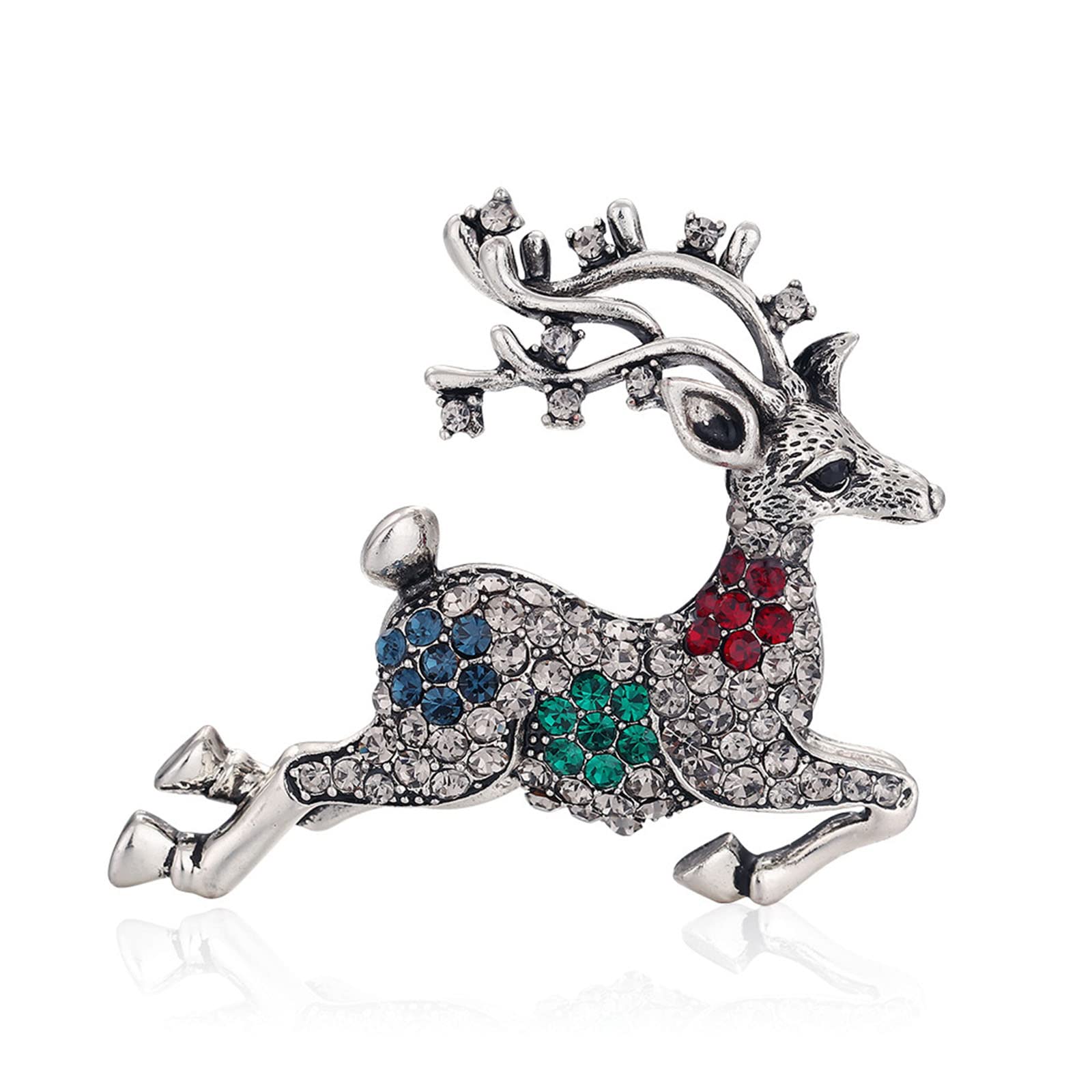 NP Brooch Ladies Brooch Craft Brooch Novelty Brooch Scarf Buckle Exquisite Cartoon Alloy Tricolor Rhinestone Deer Jumping Brooch Steel Color