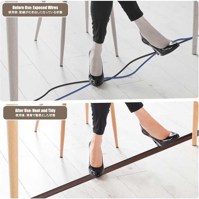 Canaleta para cables de piso y pared, cubierta protectora para cables, fácil instalación con adhesivo, diseño de grano de madera amarilla, 1 m miniatura 8