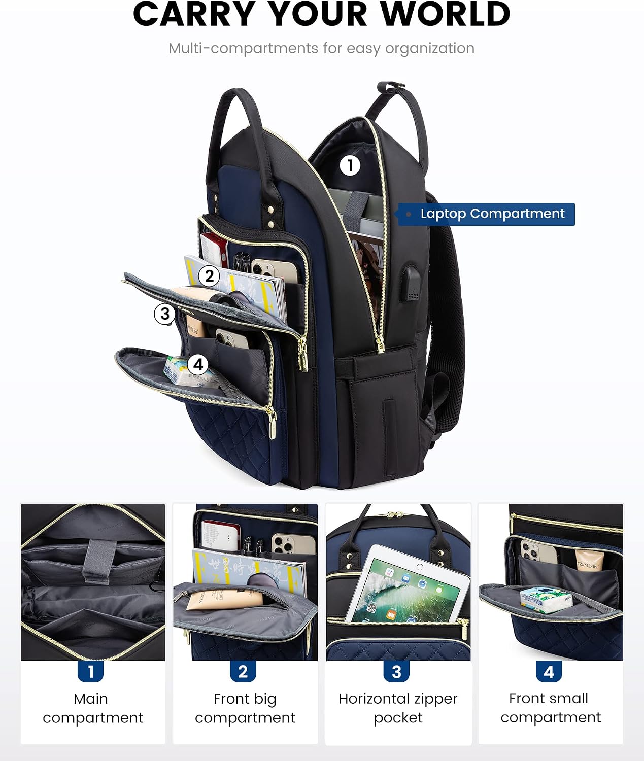 LOVEVOOK Laptop Backpack for Women, Fashion Travel Work Commuter Backpack Purse with USB Port, Lightweight Casual Daypacks, Nurse Teacher College Computer Bag, Fit 15.6" Laptop