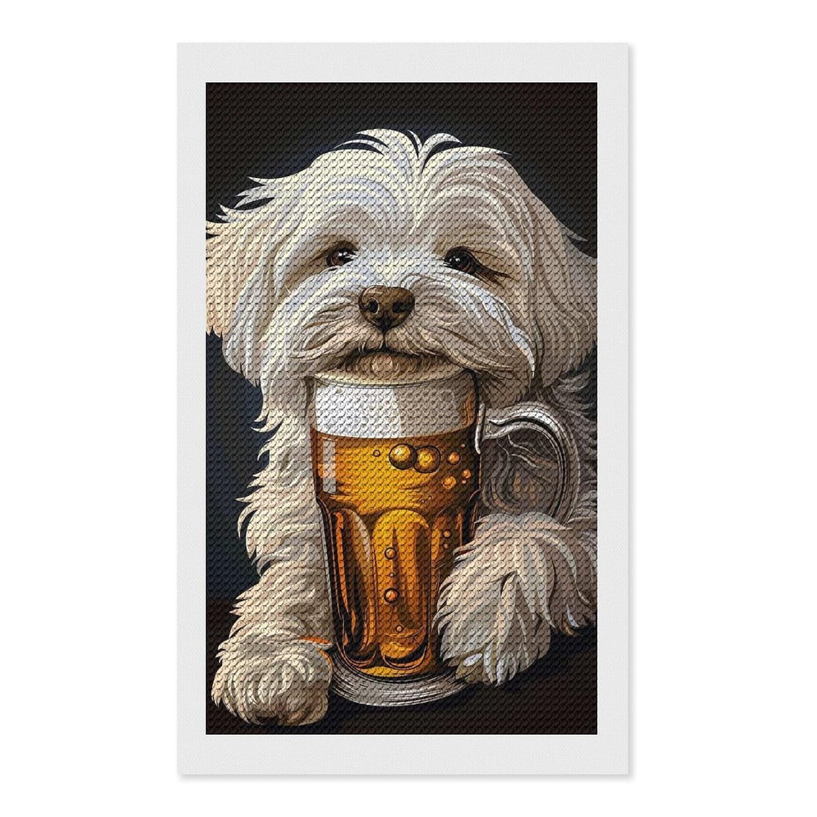 Junmoney Maltese Beer Diamond Art Kit 12"x20", Neat Printed Canvas, Finish and Display, Relaxing DIY Hobby, Living Room Decor