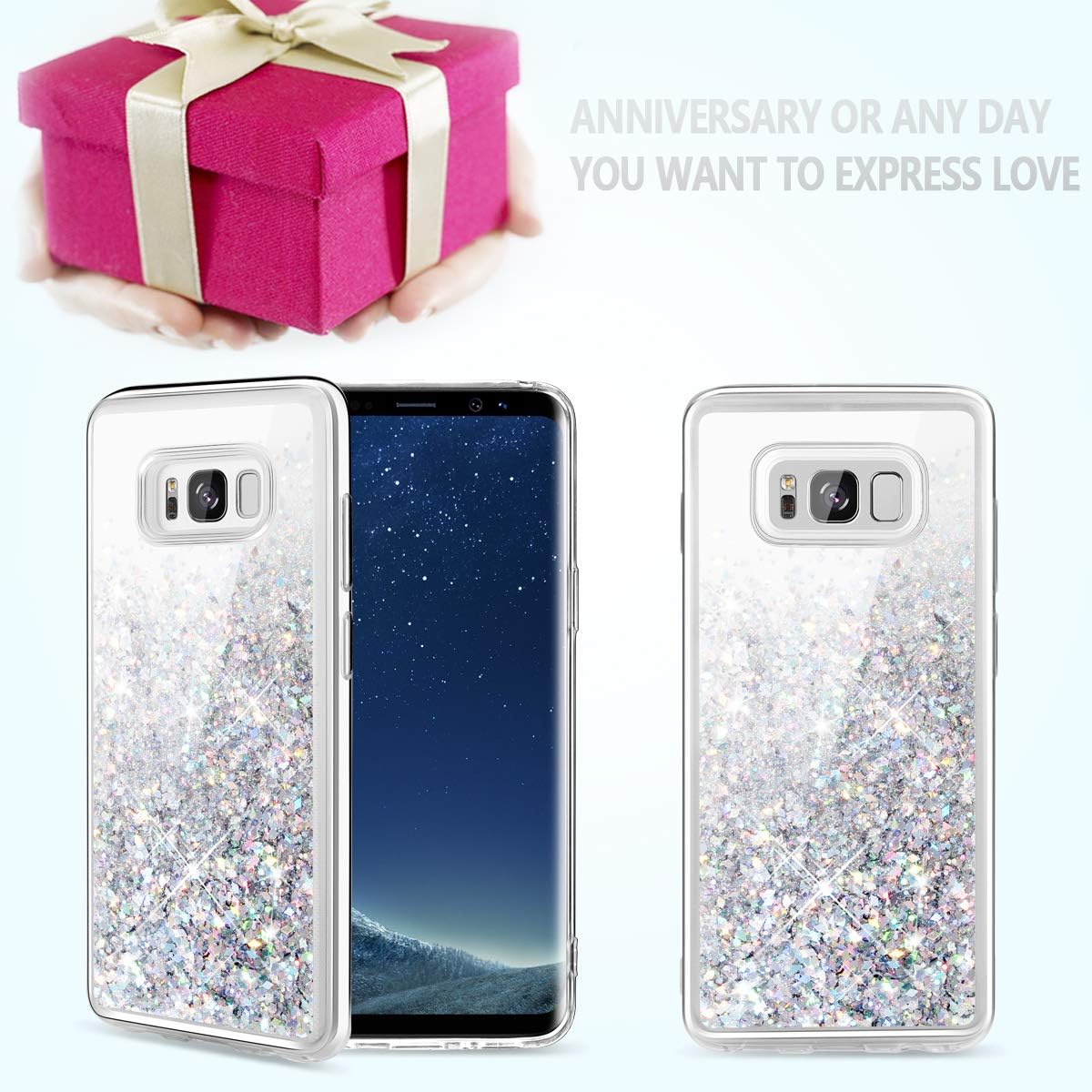 Galaxy S8 Plus Case, Caka Galaxy S8 Plus Glitter Case Luxury Fashion Bling Flowing Liquid Floating Sparkle Glitter Soft TPU Case for Samsung Galaxy S8 Plus (Silver)