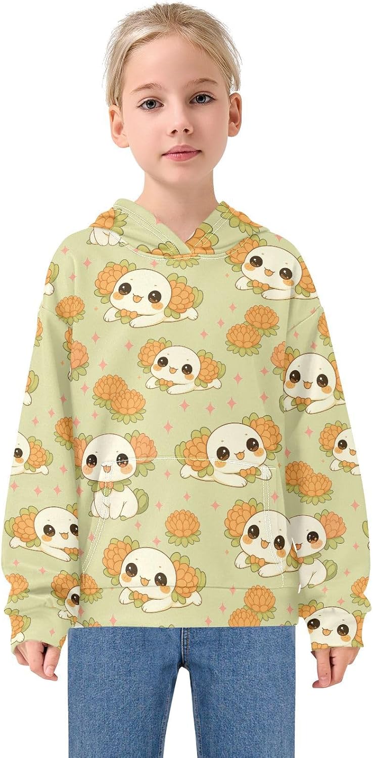 ALAZA Axolotl Kawaii Hoodies Sweatshirt for Boys Girls Kids Hooded Pullover Top