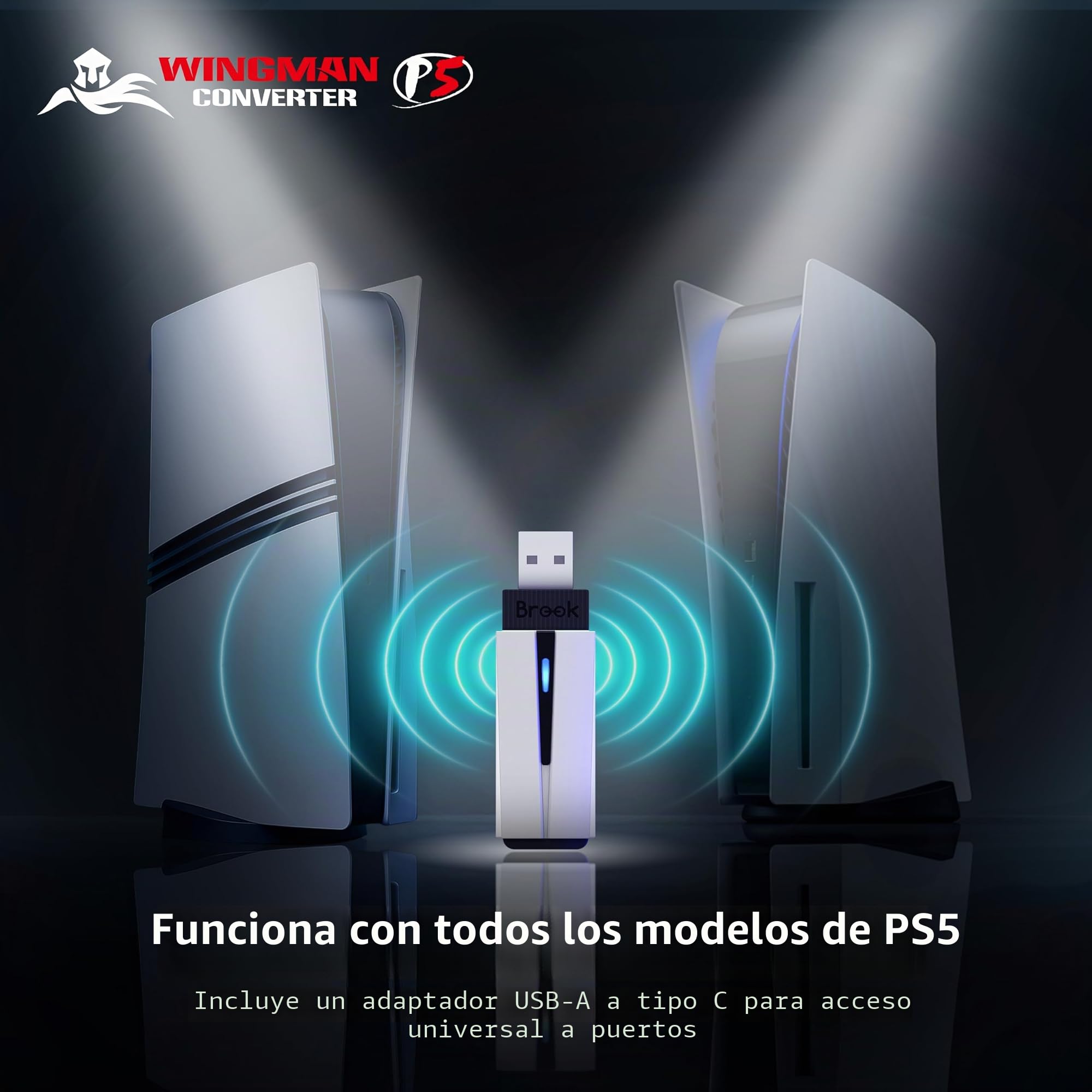 Brook Wingman P5 - Convertidor de controlador P5 P4 para PC con soporte inalámbrico y por cable, vibración, movimiento de seis ejes, Turbo, Macro, Remap a través del software Converter Center (Versión