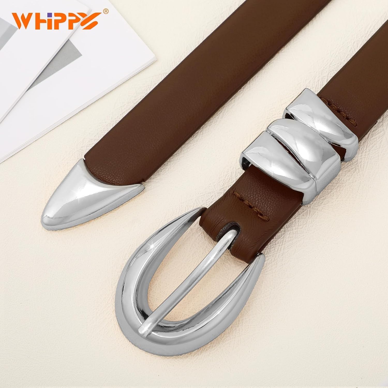 WHIPPY Women Skinny Leather Belt for Jeans Pants Dresses Ladies Fashion Waist Belt with Shiny Gold Buckle image 2
