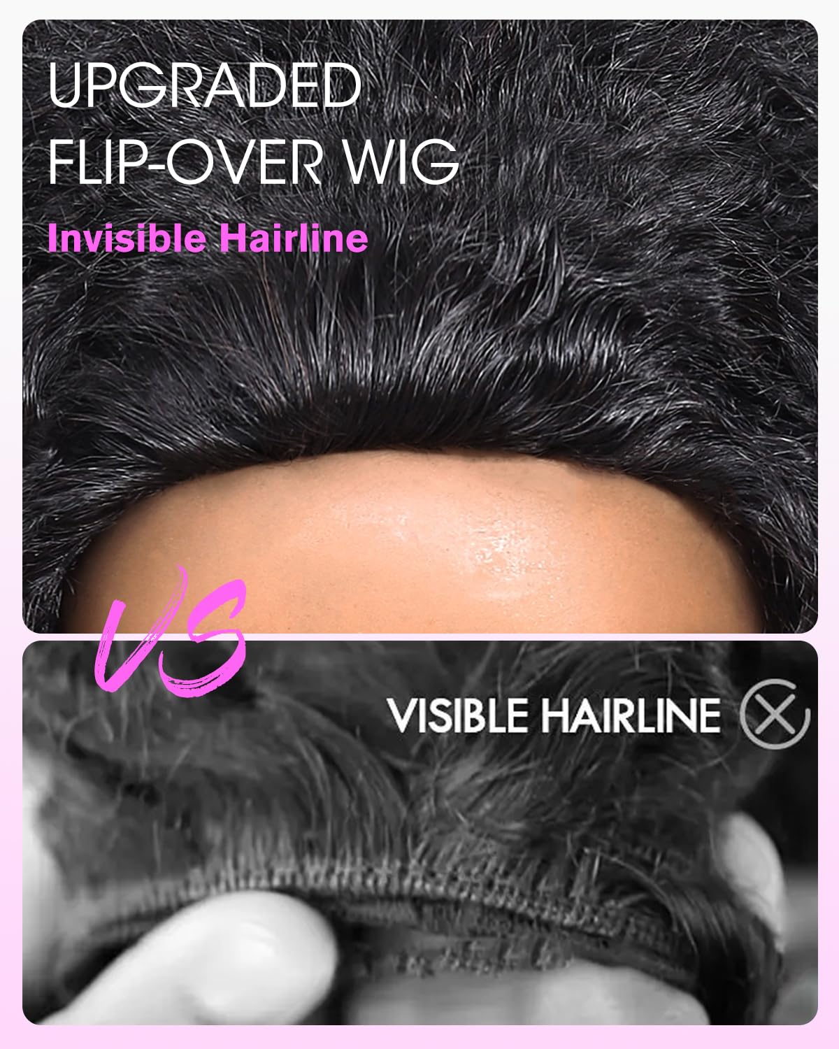 Kinky Straight Half Wig Human Hair 200 Density 3 In 1 Seamless Flip Over Half Wigs Glueless Yaki Straight Human Hair Beginner Friendly 360 Degree Flexi-fit Drawstring Headband Wig for Women 18 Inch