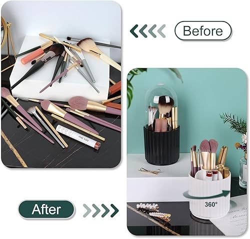 Miniatura 3 de JessLab Organizador de brochas de maquillaje con tapa, organizador de brochas de maquillaje giratorio de 360 grados, soporte giratorio para