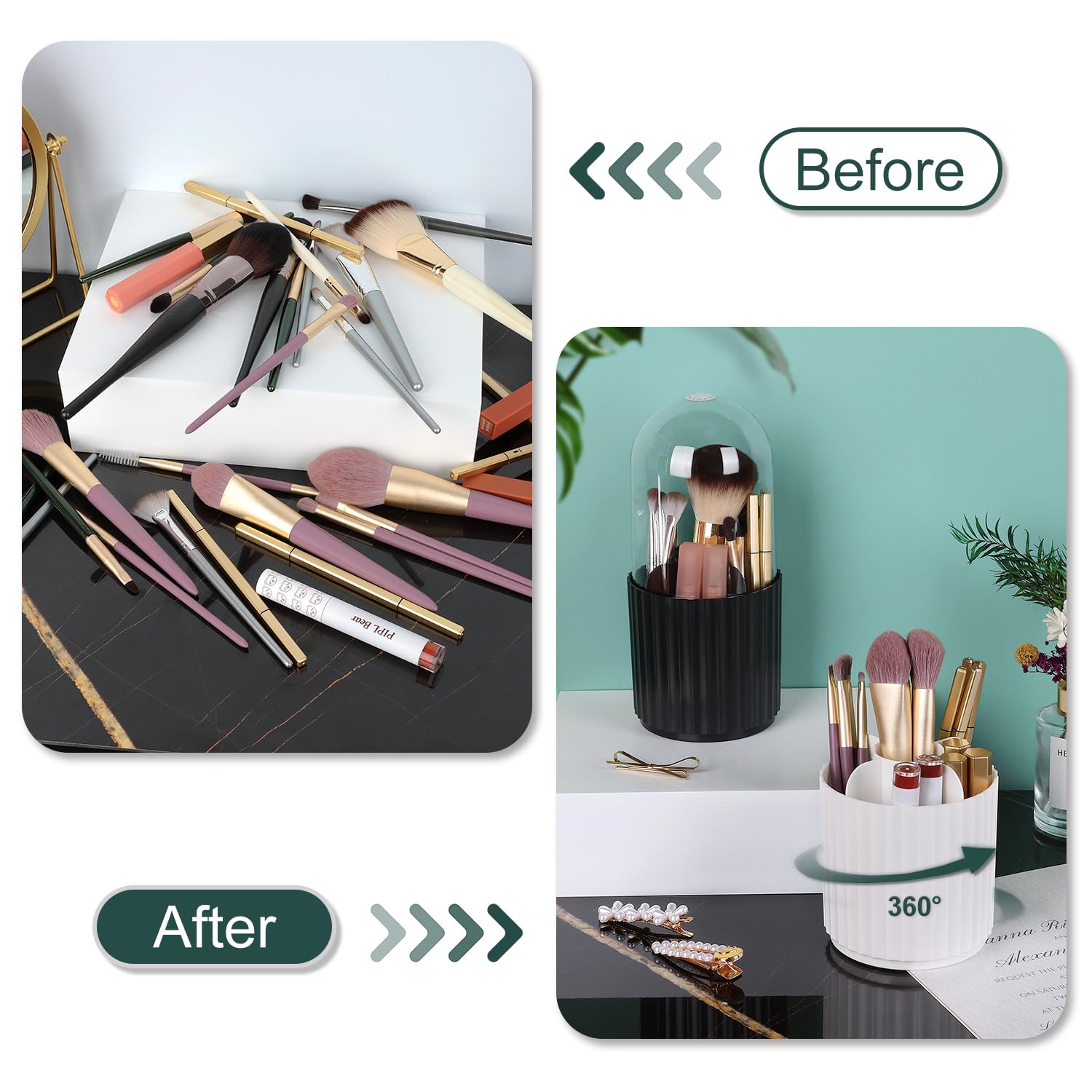 Organisateur Tournant 360° Pour Pinceaux De Maquillage - Avec Couvercle Transparent, Grille à Trous - Nettoyage Et Rangement