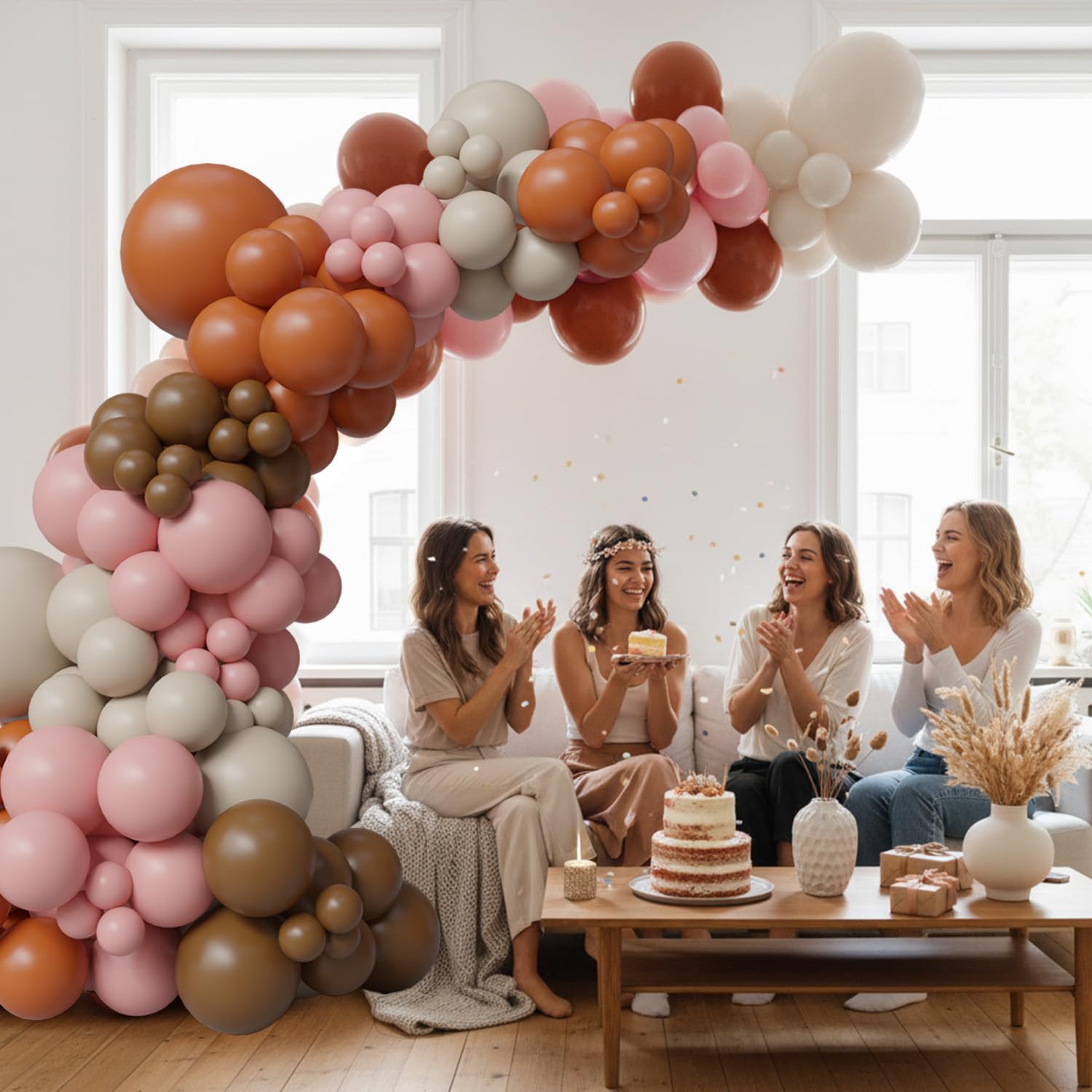 Kit d'arche de ballons en forme de citrouille rose, sable rose, blanc, orange brûlé, marron, décorations de fête prénatale pour fille, fournitures de fête d'anniversaire, guirlande de ballons bohème
