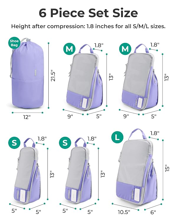 BAGSMART 6 Set Compression Packing Cubes for Travel, Lightweight Vacation Travel Essentials for Women, Travel Accessories for Suitcase Organizer Bags Set, Durable Luggage Organizer Travel Bags by BAGSMART - Used condition - Image 3