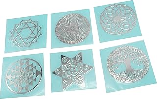 SlogoKey 6pcs Flower of Life Metal Thin Gold and Chrome Silver Bigger Diameter 1.6 inches 40mm Metal Transfer Sticker for Mobile Phone DIY (Silver)