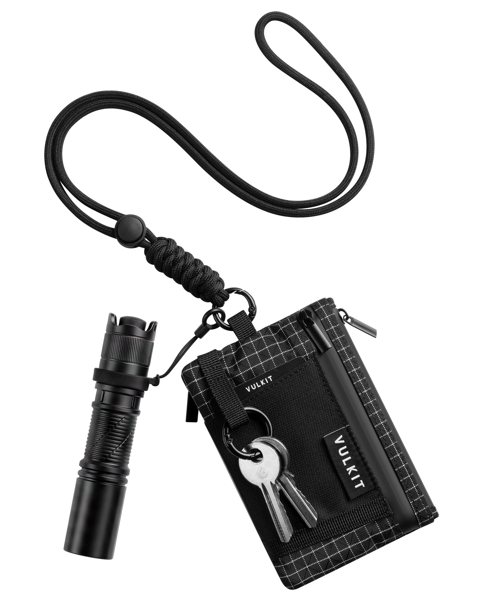 VULKIT Carteras para Hombre con Cordón Ajustable Cartera Juvenil Chico Minimalista con Monedero RFID Tarjetero Hombre Pequeño con Llavero, Negro