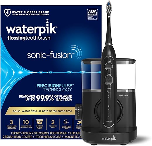 Waterpik Sonic-Fusion 2.0 Professional Flossing Electric Toothbrush with Water Flosser Combo In One, Black SF-04, Packaging May Vary