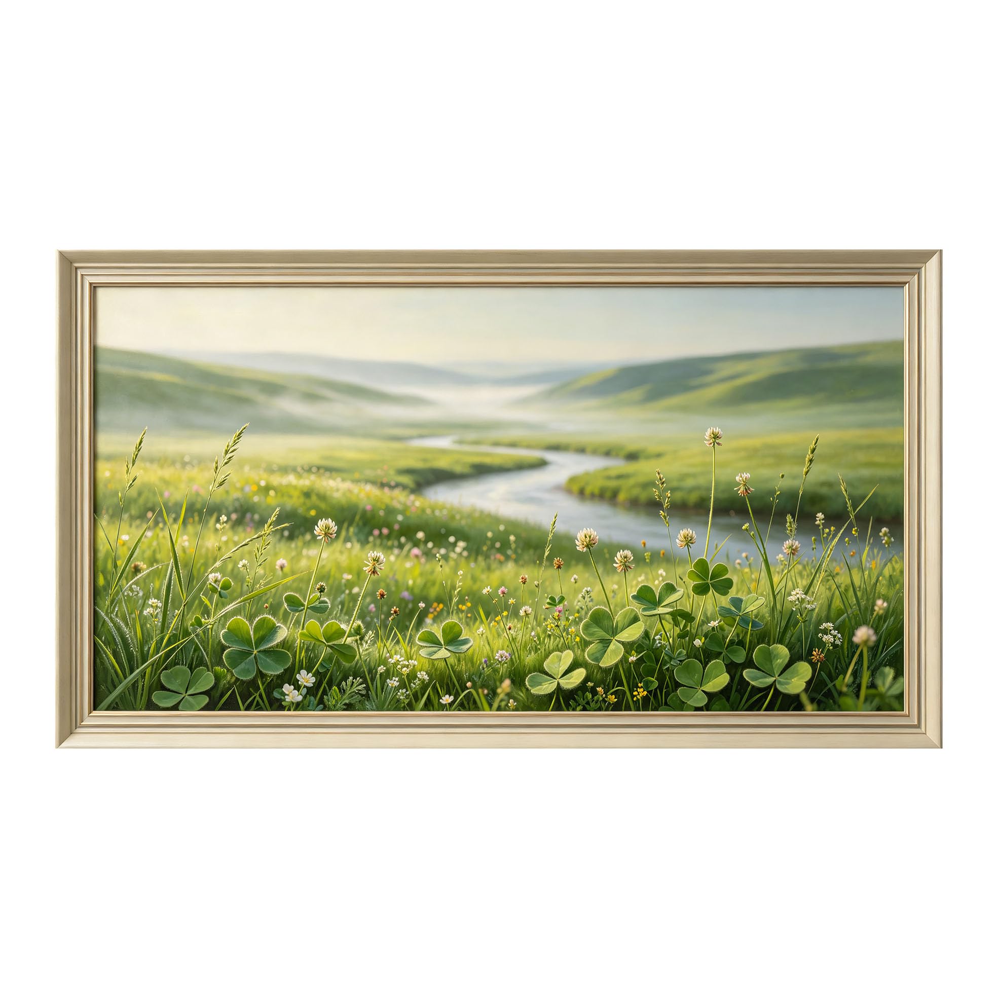 Yzpallescene 3D Framed Wall Art 50cm×100cm Pastoral Meadow River Realistic Impressionist Large Size SelfAdhesive Removable Wall Decor Prints Artwork for Living Room Bedroom Office
