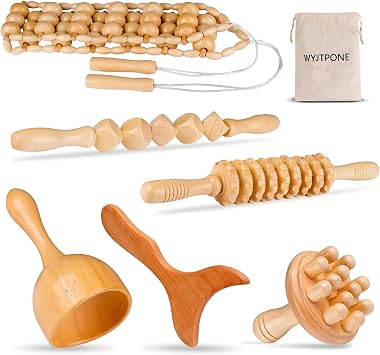 Wood Therapy Massage Tool 6 in 1 Lymphadronic Massager Madeloterapia Kit, Wood Massager Body Sculpting Tools, Wood Guasha Kit, Body Contouring and Shaping