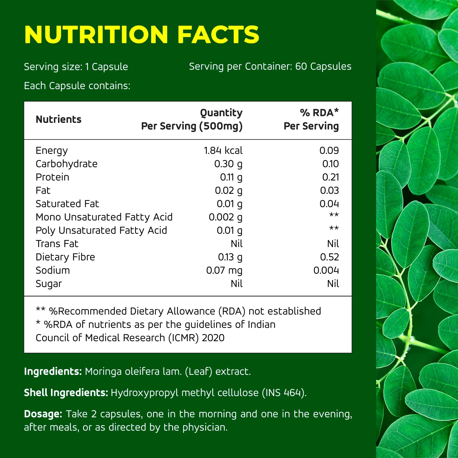 4UWell Moringa Leaf powder 500mg Capsules | High Protein, Iron & Calcium | Immunity, Energy, Detox & Vitality Support | Natural Superfood Daily Nutrition Supplement – 60 Capsules — Amazon image 9