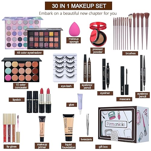 All in One Makeup Kit for Women Full Kit,Travel Makeup Set,Makeup Gift Set for Girls & Teen,Professional Makeup Kit Includes lash Clusters Kit Eyeshadow Lipstick Brow Pencil Eyeliner Brush Set(White)