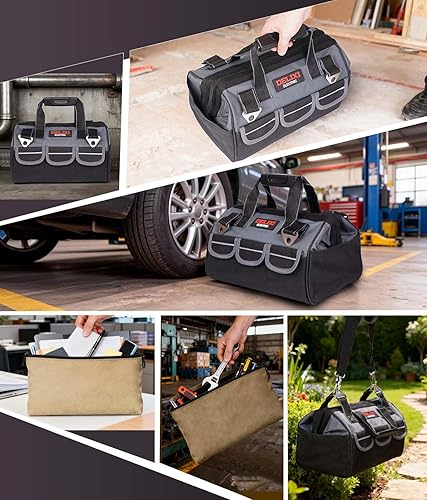 Vista 7 de DELIXI Bolsa de herramientas de 13 pulgadas + 3 bolsas de herramientas con cremallera (18 bolsillos), caja de herramientas de tela Oxford 1680D